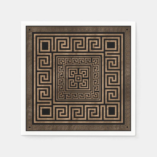 ギリシャ語鍵オーナメント – ギリシャ語ミアンダー – 金ゴールドオンブラック スタンダードカクテルナプキン (正面)