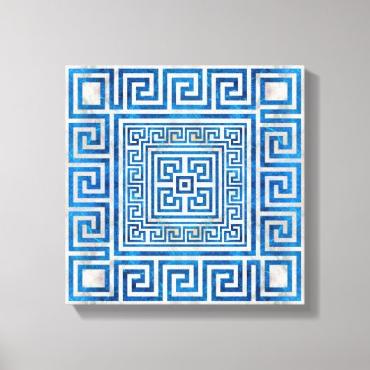 ギリシャ語鍵オーナメント – ギリシャ語ミアンダー – 青い大理石 キャンバスプリント (正面)