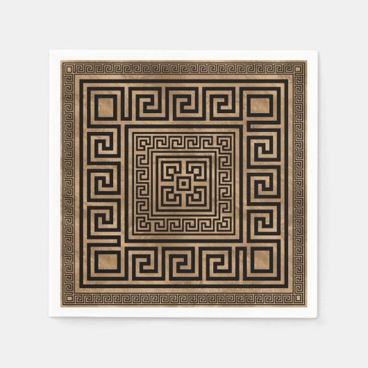 ギリシャ語鍵オーナメント – ギリシャ語ミアンダー – 黒オン金ゴールド スタンダードカクテルナプキン (正面)