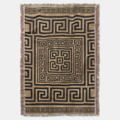 ギリシャ語鍵オーナメント – ギリシャ語ミアンダー – 黒オン金ゴールド スローブランケット (正面縦)