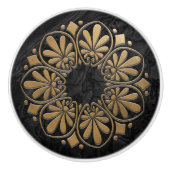 ギリシャ語鍵オーナメント – 黒と金ゴールド セラミックノブ (正面)