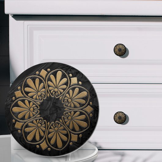 ギリシャ語鍵オーナメント – 黒と金ゴールド セラミックノブ