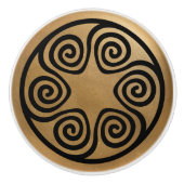 ギリシャ語鍵オーナメント – 黒と金ゴールド セラミックノブ (正面)