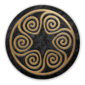 ギリシャ語鍵オーナメント – 黒と金ゴールド セラミックノブ (正面)