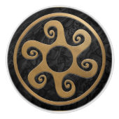 ギリシャ語鍵オーナメント – 黒と金ゴールド セラミックノブ (正面)