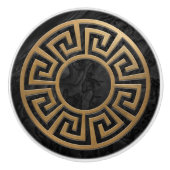 ギリシャ語鍵オーナメント – 黒と金ゴールド セラミックノブ (正面)