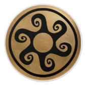 ギリシャ語鍵オーナメント – 黒と金ゴールド セラミックノブ (正面)