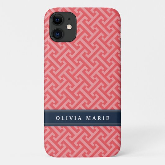 ギリシャ語鍵パターンピンク白グレー(名前あり) Case-Mate iPhoneケース (裏面)