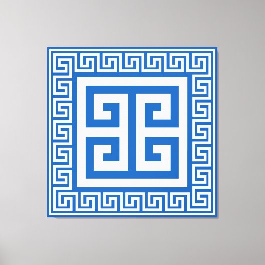 ギリシャ語鍵パターン白と青のキャンバス印刷 キャンバスプリント (正面)