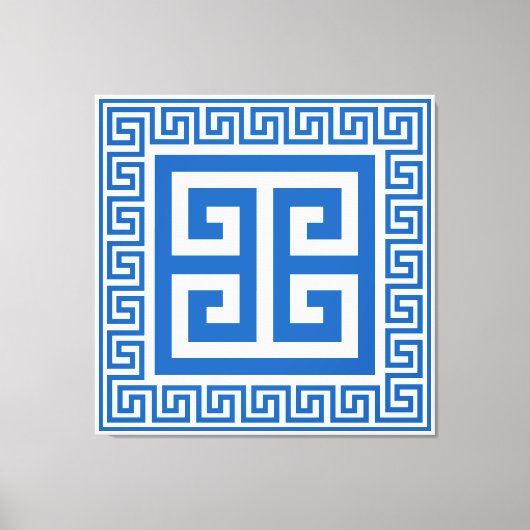 ギリシャ語鍵パターン青と白のキャンバス印刷 キャンバスプリント (正面)
