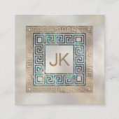 ギリシャ語鍵ミアンダーモノグラムアバロンと金ゴールド スクエア名刺 (正面)