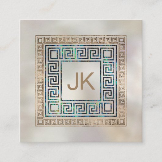 ギリシャ語鍵ミアンダーモノグラムアバロンと金ゴールド スクエア名刺 (正面)