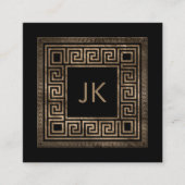 ギリシャ語鍵メアンダーモノグラム金ゴールドオンブラック スクエア名刺 (正面)