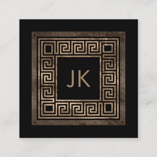 ギリシャ語鍵メアンダーモノグラム金ゴールドオンブラック スクエア名刺 (正面)