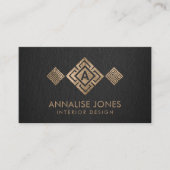 ギリシャ語鍵メアンダーモノグラム金ゴールドオンブラック 名刺 (正面)