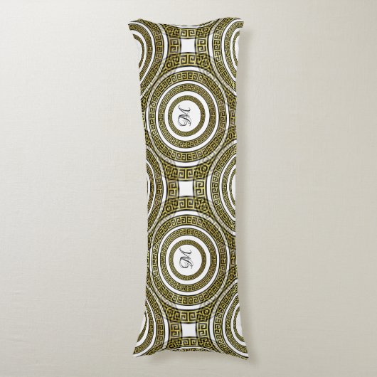 ギリシャ語鍵モノグラムの幾何対称性の蛇行 ボディピロー (正面縦)