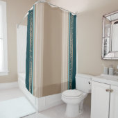 ギリシャ語鍵 – ミアンダー – トープとグリーン シャワーカーテン (インサイチュ)