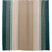 ギリシャ語鍵 – ミアンダー – トープとグリーン シャワーカーテン (正面)