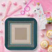 ギリシャ語鍵 – ミアンダー – トープとグリーン ペーパープレート (パーティー)