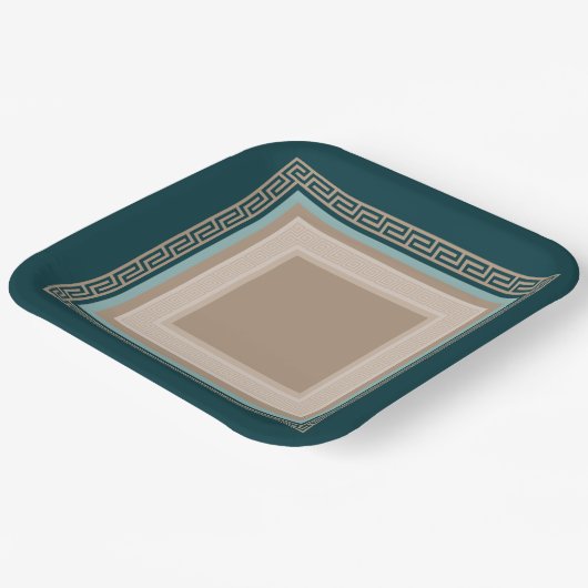 ギリシャ語鍵 – ミアンダー – トープとグリーン ペーパープレート (傾斜あり)