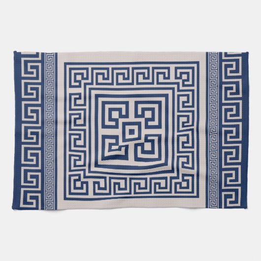 ギリシャ語 – ギリシャ語鍵 – 青とベージュ キッチンタオル (横)