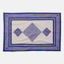 ギリシャ語 – ギリシャ語鍵 – 青とベージュ キッチンタオル