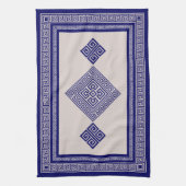 ギリシャ語 – ギリシャ語鍵 – 青とベージュ キッチンタオル (縦)