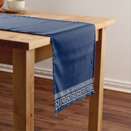 ギリシャ語 – ギリシャ語鍵 – 青とベージュ ショートテーブルランナー