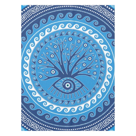 ギリシャ語Mati Mataki - Matiasmaの悪のまなざしの木 テーブルクロス (正面)