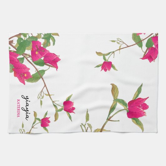 ギリシャ語Yiayiaギリシャ語おばあちゃんブーゲンビリア キッチンタオル (横)