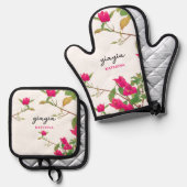 ギリシャ語Yiayiaギリシャ語おばあちゃんブーゲンビリア 鍋つかみ&鍋敷きセット (正面/裏面)