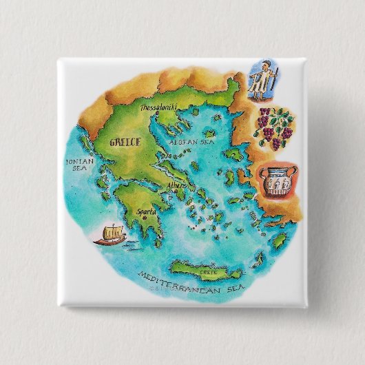 ギリシャ諸島の地図 缶バッジ (正面)
