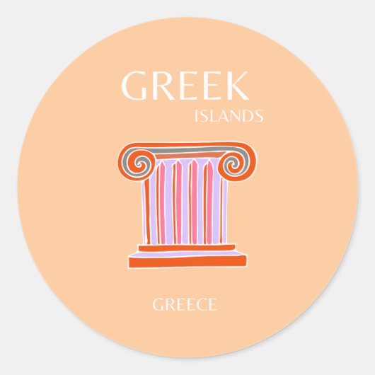 ギリシャ諸島,ギリシャ,旅行アート,オレンジ ラウンドシール (正面)