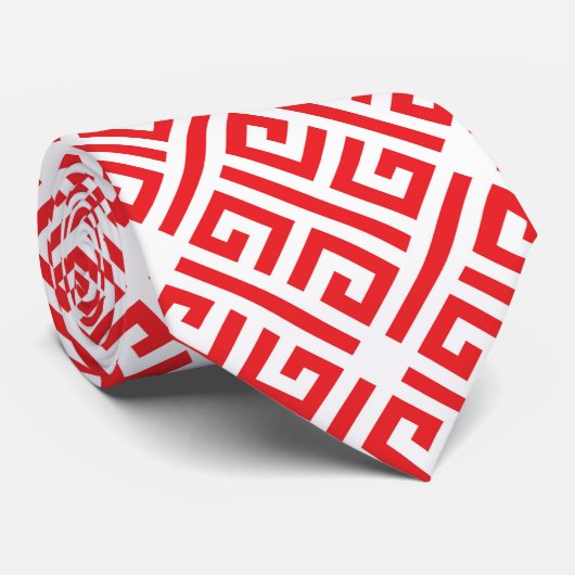 ギリシャ赤と白鍵幾何学模様 ネクタイ (ロール)