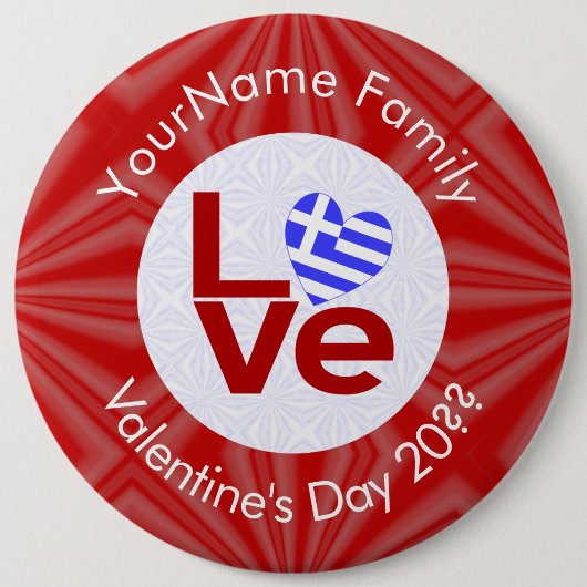 ギリシャ赤恋ハート国旗パーソナライズされた 缶バッジ (正面)