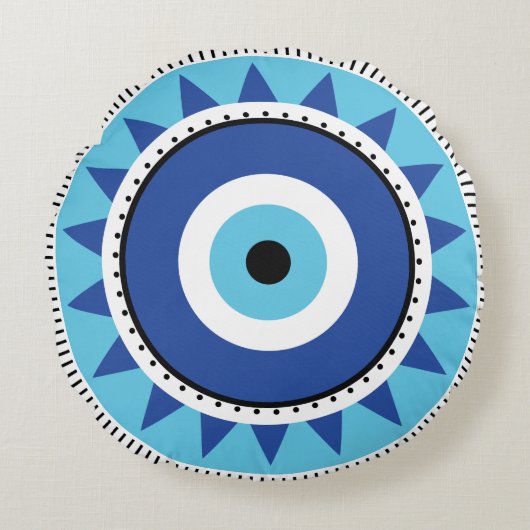 ギリシャ邪悪なアイブルーホワイト ラウンドクッション (正面)