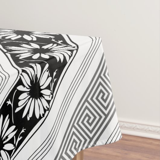 ギリシャ鍵とデイジー白黒 テーブルクロス (インサイチュ)