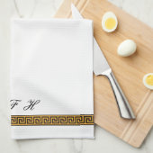 ギリシャ鍵とモノグラム キッチンタオル (四つ折り)