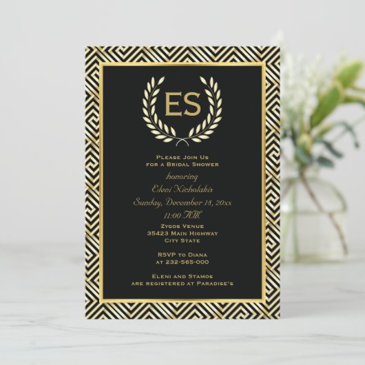 ギリシャ鍵とローレルリース結婚のブライダルシャワー 招待状 (スタンド正面)