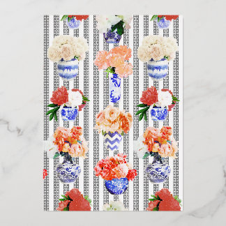 ギリシャ鍵と牡丹 箔招待状