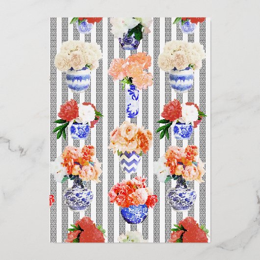 ギリシャ鍵と牡丹 箔招待状 (正面)