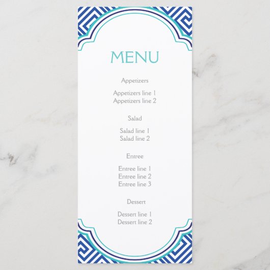 ギリシャ鍵のパターンと結婚青い列のメニューカード メニュー (裏面)