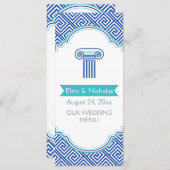 ギリシャ鍵のパターンと結婚青い列のメニューカード メニュー (正面/裏面)