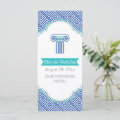 ギリシャ鍵のパターンと結婚青い列のメニューカード メニュー (スタンド正面)
