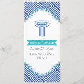 ギリシャ鍵のパターンと結婚青い列のメニューカード メニュー (正面)