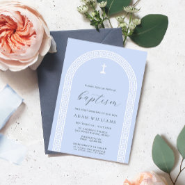 ギリシャ鍵アーチブルーバプテスマ 招待状