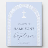 ギリシャ鍵アーチブルーバプテスムウェルカムサイン フォトプラーク (正面)