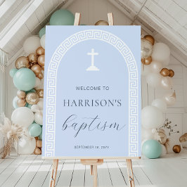 ギリシャ鍵アーチブルーバプテスムウェルカムサイン ポスター