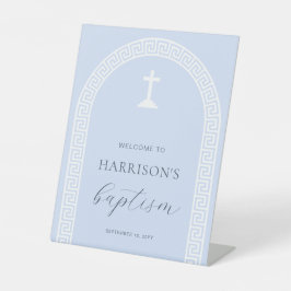 ギリシャ鍵アーチブルーバプテスムウェルカム 台座サイン