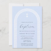 ギリシャ鍵アーチ 青 洗礼 招待状 (正面)